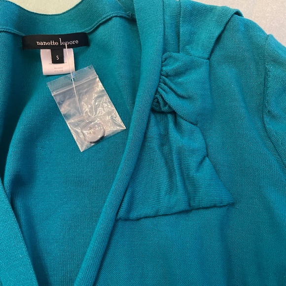 NWT! Neiman Marcus Tag! Nanette Lepore Teal Bow Cardigan SMALL - Picture 6 of 14